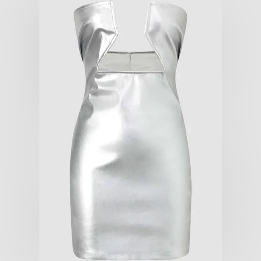 Metallic Leather Strapless Mini Dress